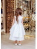 Ivory Satin Double Layer Skirt High Low Flower Girl Dress